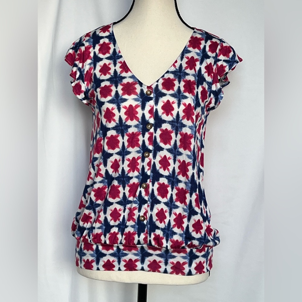 LOFT Geometric Design V-Neck Top XS‎